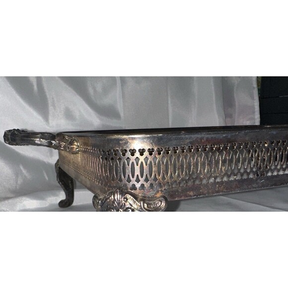 Vintage Silver Plated Footed Casserole Dish Holder Serving Tray 14.5 x 9.5 in - Picture 9 of 10